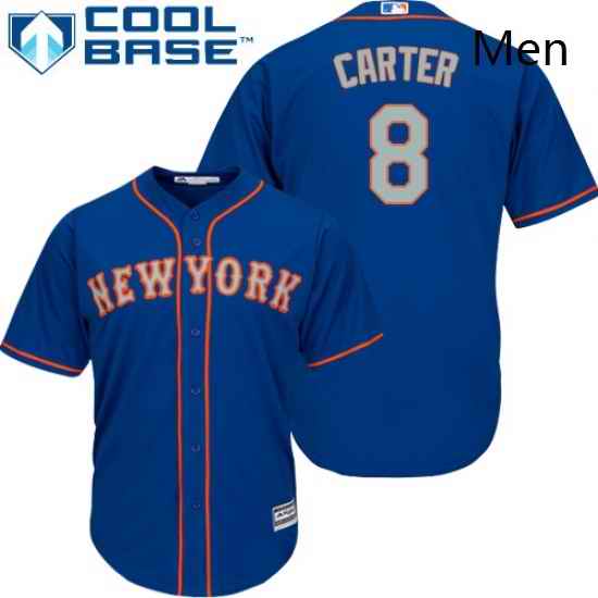 Mens Majestic New York Mets 8 Gary Carter Replica Royal Blue Alternate Road Cool Base MLB Jersey